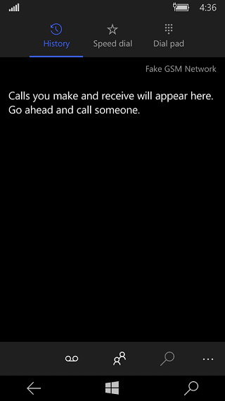 the dialer app in Windows 10 Mobile